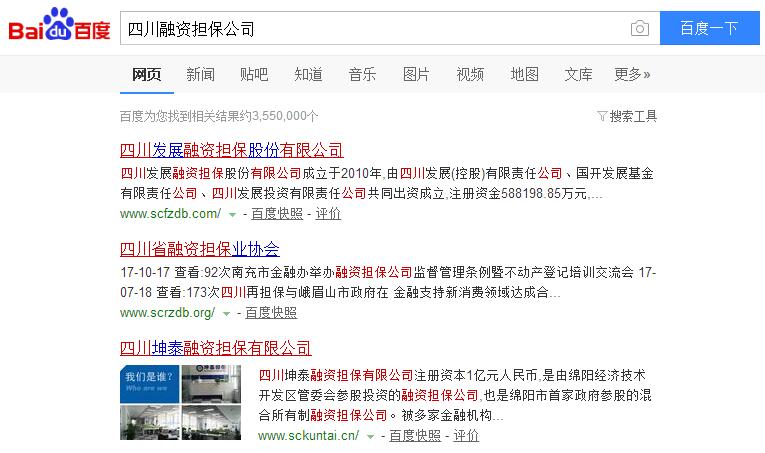 四川融资担保公司百度优化排名截图